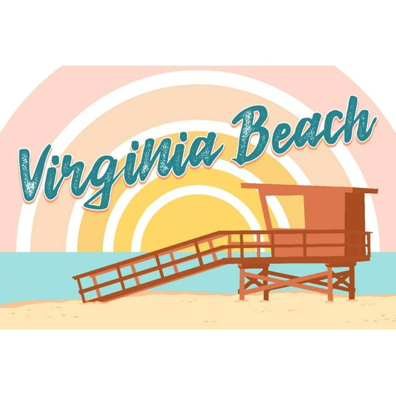 Sunset Beach, New Jersey, Lifeguard Shack, Vector (9x12 Wall Art Print, Home Decor)