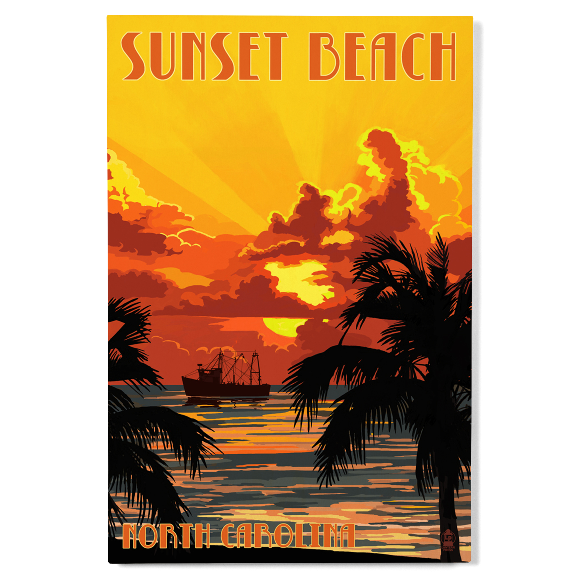 Sunset Beach, North Carolina, Sunset and Ship Birch Wood Wall Sign ...