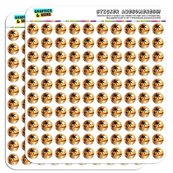 Sunset Beach Palm Tree Hawaii Paradise Orange 1/2" (0.5") Scrapbooking Crafting Stickers
