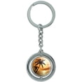 thumbnail image 1 of Sunset Beach Palm Tree Hawaii Paradise Orange Spinning Circle Metal Keychain, 1 of 1