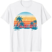 Sunset Beach Palms Summer Vibes Retro Tropical Summer T-ShirtMen and women, White T-shirt, size Extra large