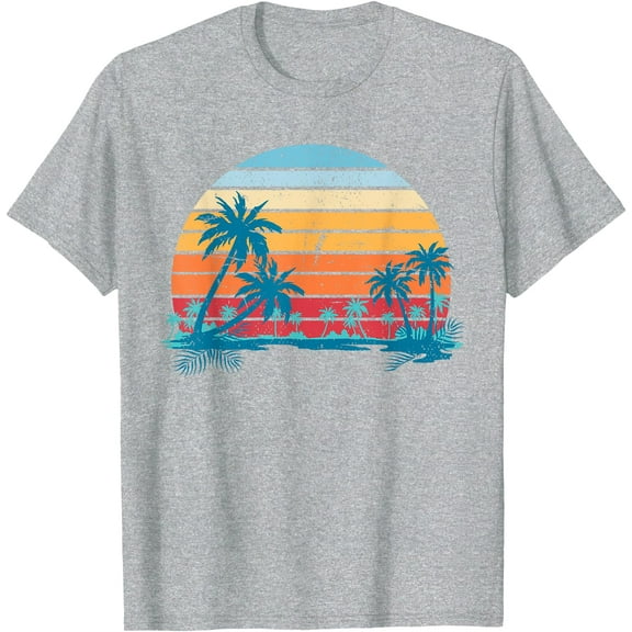 Sunset Beach Palms Summer Vibes Retro Tropical Unisex T-Shirt for Men Women Kids Toddler