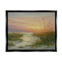 Sunset Beach Path Reeds Coastal Painting Jet Black Framed Art Print Wall Art