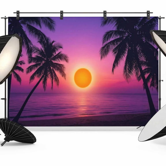 Sunset Beach Photography Backdrop 7x5FT, Tropical Hawaii Coconut Trees Landscape Photo Backdrops, Background for Photography Studio Photo Studio Background, Back Drop for Photoshoot