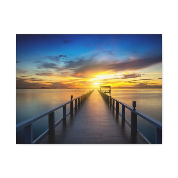 Sunset Beach Pier Nature Wilderness Photography Canvas Wall Art for Home Decor Ready-to-Hang