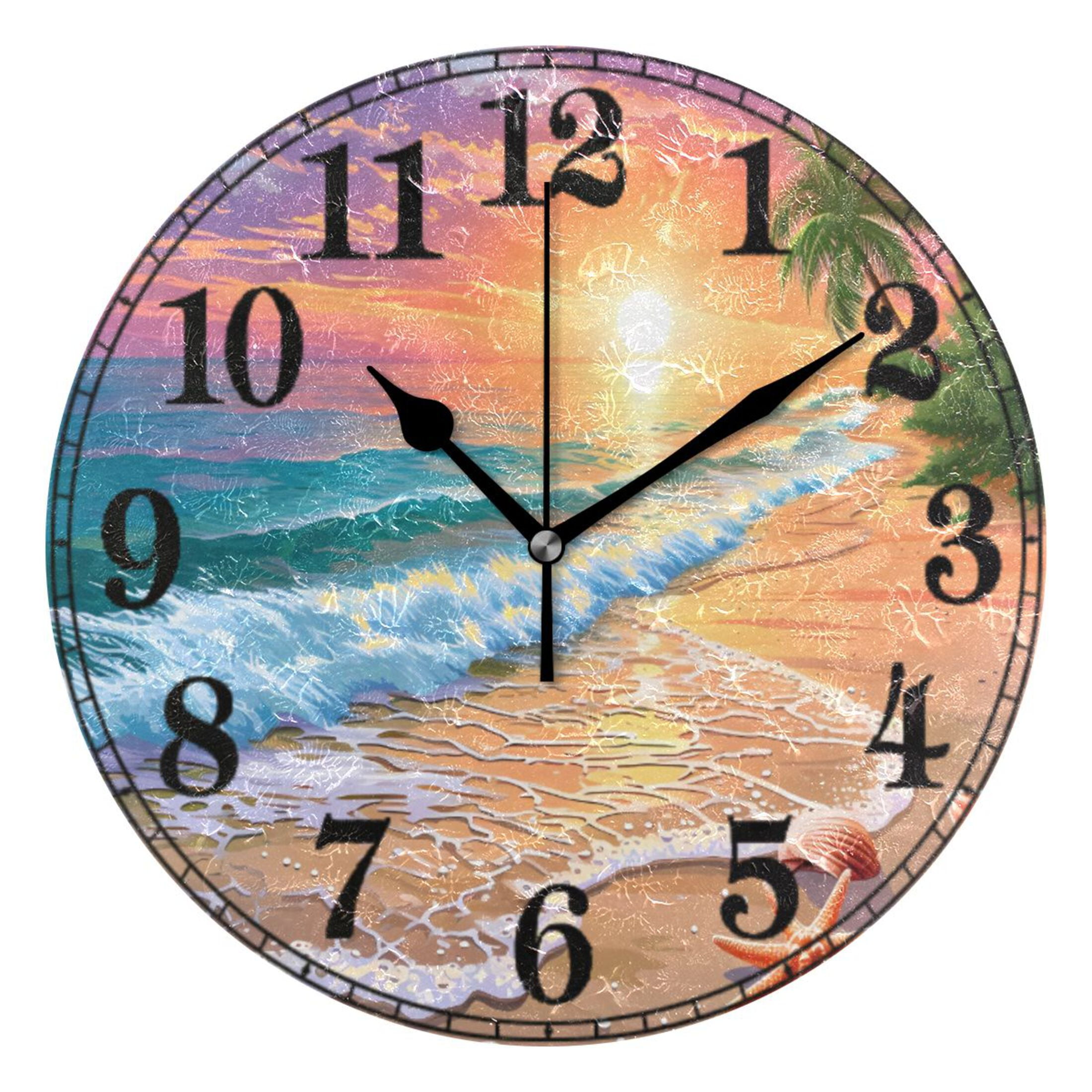 Sunset Beach Seastar Palm Tree 10" Silent Wall Clock Non-Ticking ...