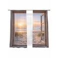 thumbnail image 1 of Sunset Beach Sheer Curtains 2 Panels Set Ocean Wooden Window Coastal Landscape Sheer Window Curtains Light Filtering Rod Pocket Voile Drapes for Bedroom Living Room 52"x63", 1 of 8