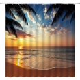 thumbnail image 1 of Sunset Beach Shower Curtain Tropical Palm Tree Hawaii Ocean Scenery Coastal Natural Waves Sunrise Seascape Orange Fabric Bath Curtain Bring the Beach Vibes Home Includes Hook, 1 of 3