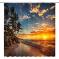 thumbnail image 1 of Sunset Beach Shower Curtain Tropical Palm Tree Ocean Landscape Teal Orange Sky Hawaiian Coastal Seascape Sea Waves Seaside Nature Scenery Bath Curtain with Plastic hookss, 1 of 6