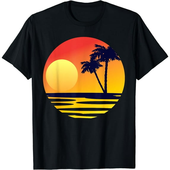 Sunset Beach Silhouette Tropical Palm Tree Sunny Lover Gift T-Shirt