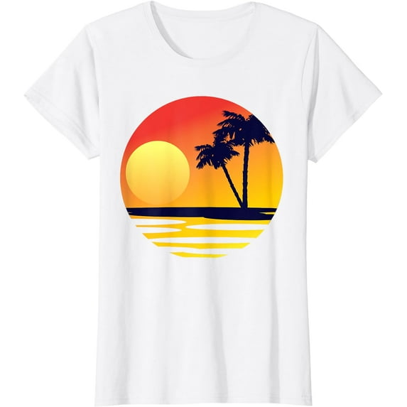 Sunset Beach Silhouette Tropical Palm Tree Sunny Lover Gift T-Shirt