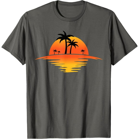 Sunset Beach Silhouette Tropical Palm Tree Sunny Lover Gift Unisex T-Shirt for Men Women Kids Toddler,Charcoal Color,Size YXS