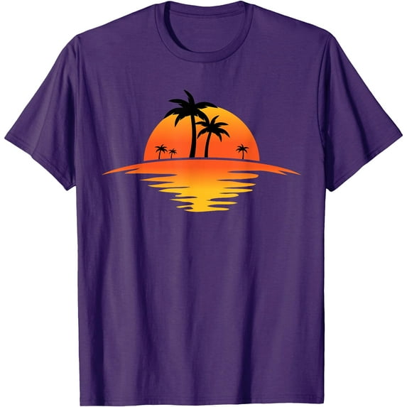 Sunset Beach Silhouette Tropical Palm Tree Sunny Lover Gift Unisex T-Shirt for Men Women Kids Toddler,Purple Color,Size 3XL