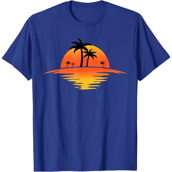 Sunset Beach Silhouette Tropical Palm Tree Sunny Lover Gift Unisex T-Shirt for Men Women Kids Toddler