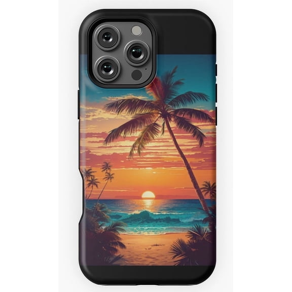 Sunset Beach Tropical Palm Tree Summer Ocean Vacation A291 Protective Case for iPhone 17 16 15 14 13 12 11 Pro Max