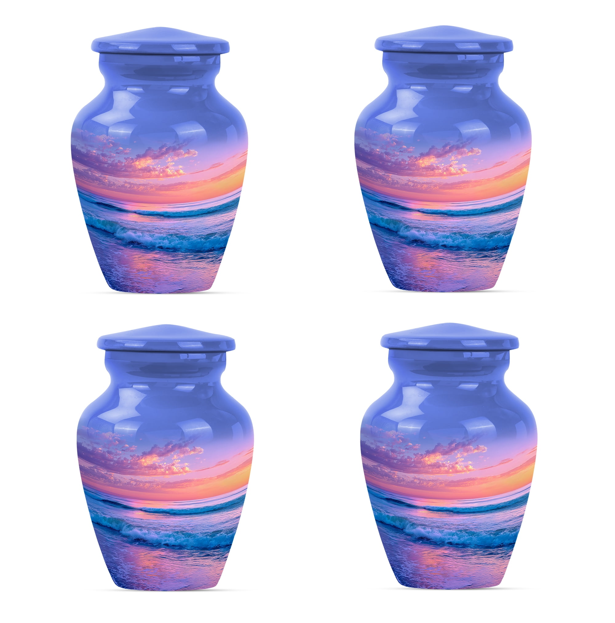Sunset Beach Urn For Ashes Adult Human - 3 Inch Urns For Human Ashes Set Of 4 - Small Cremation Urns For Women - Sunset Keepsake Funeral Urn For Adult Female ( Size:- 3 Inch Set Of 4 )