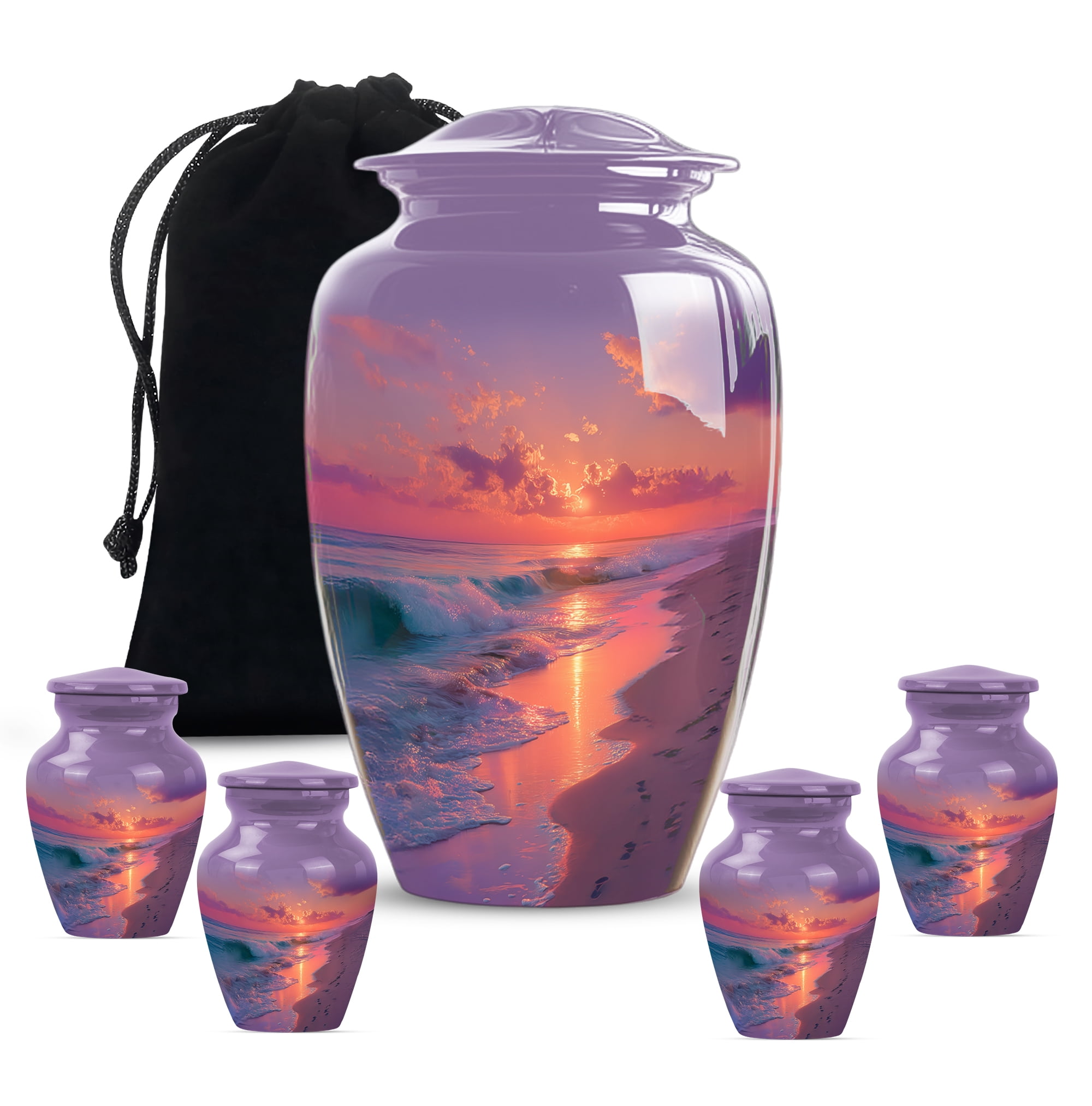 Sunset Beach Urns For Human Ashes Adult Female - Small Cremation Urn For Ashes For Women - Keepsake Funeral Urns For Men - Ash Holder For Mom (size:- 10" 1 Pc , 3" 4 Pc)