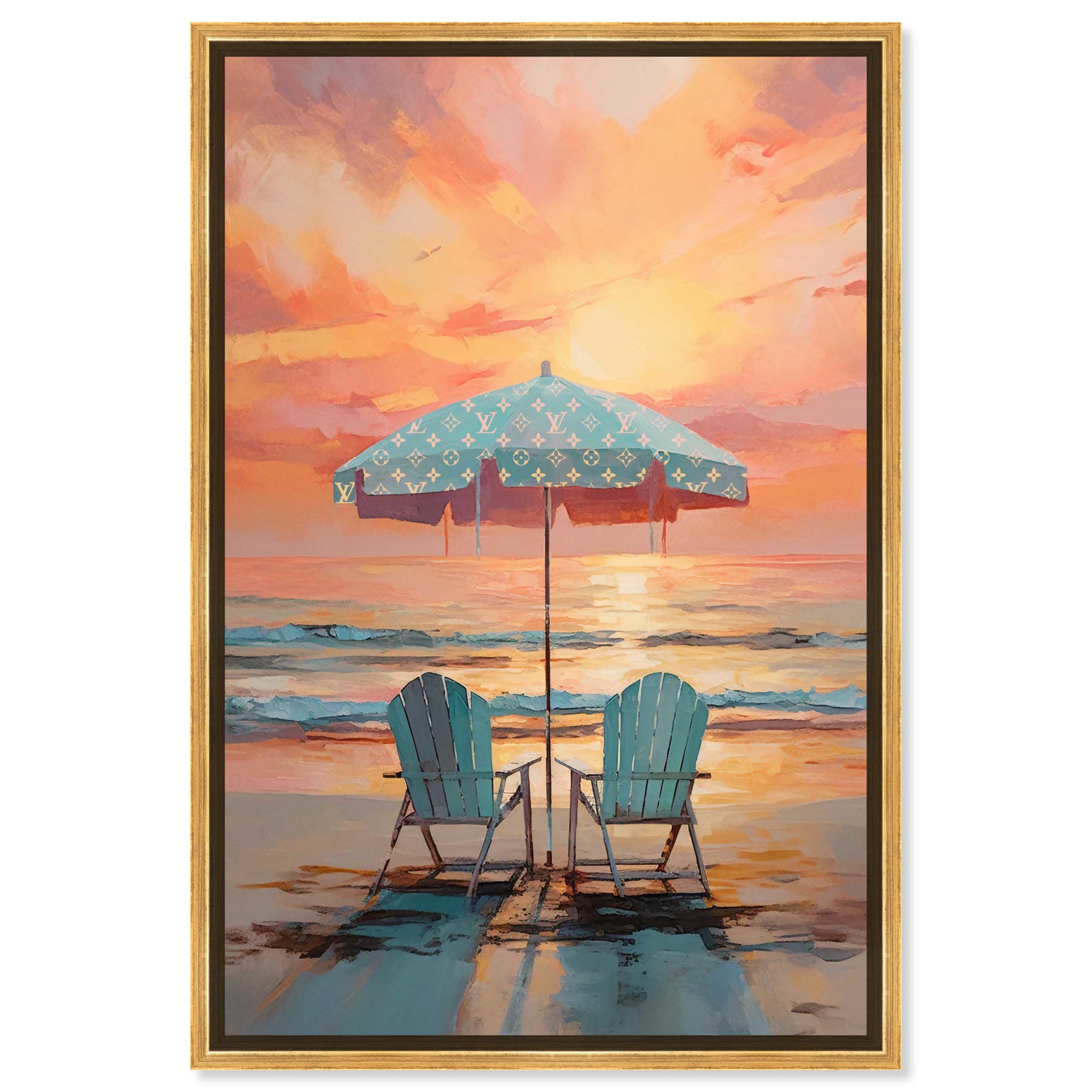 Sunset Beach View Canvas Glam Coastal Wall Art by Art Remedy, Gold ...