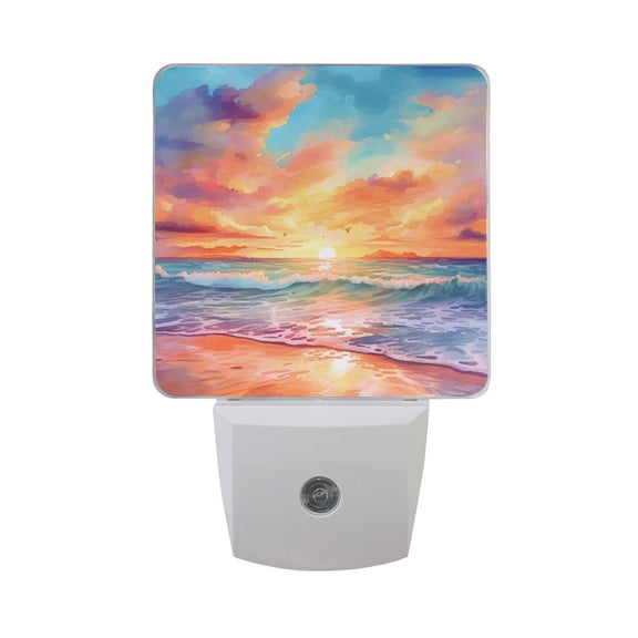 Sunset Beach Wave Night Light 2 Pack LED Nightlight Plug into Wall Dusk to Dawn Sensor Soft White
