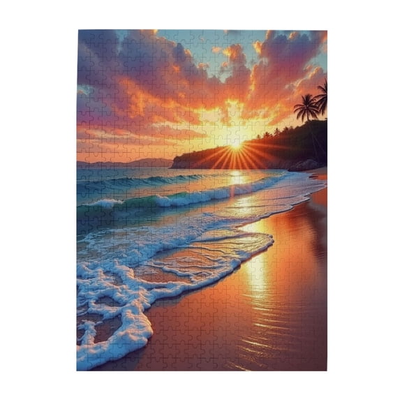 Sunset Beach Waves 500 Piece Adult Jigsaw Puzzle Challenging & Relaxing Ocean Scene Puzzle Great Gift Idea For Puzzle Lovers.