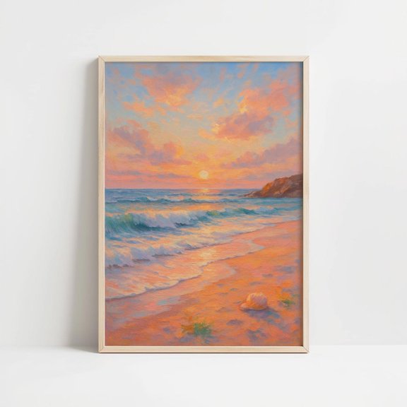 Sunset Beach Whimsical Coastal Decor, Stretched Canvas Size 12x18