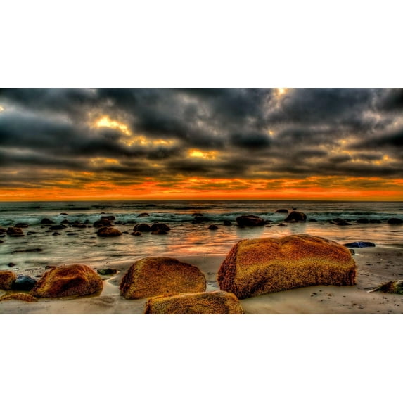Sunset Beach rocks Canvas Art Landscape Picture Wall Art Framed Painting Wall Decor For Home Office Bedroom Reeady to Hang