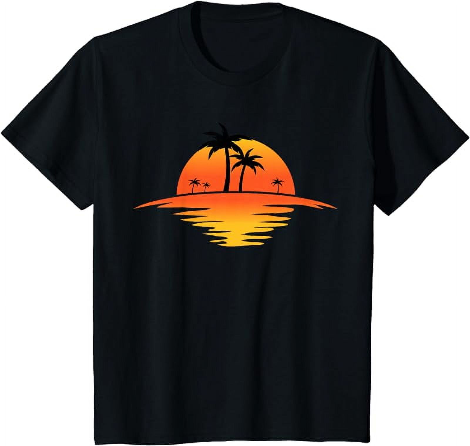 Sunset Beach silhouette tropical palm tree sunny lover gift T-shirt ...