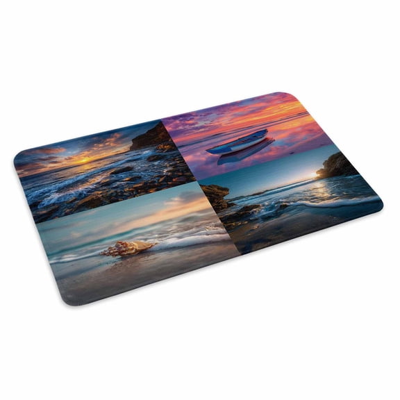 Sunset Beaches Doormat Art Ocean Reef Boat Shell Waves Non Slip Low Profile Rubber Door Mat Washable Absorbent Indoor Front Door Mat Entryway Rug Entrance Carpet 16x24 Inch