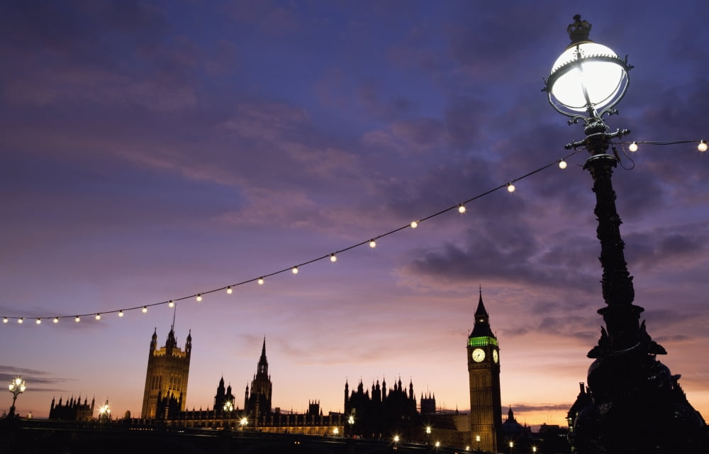 Sunset Behind Big Ben And The Houses Of Parliament London England Canvas Art - Mark Thomas Design Pics (19 x 12)