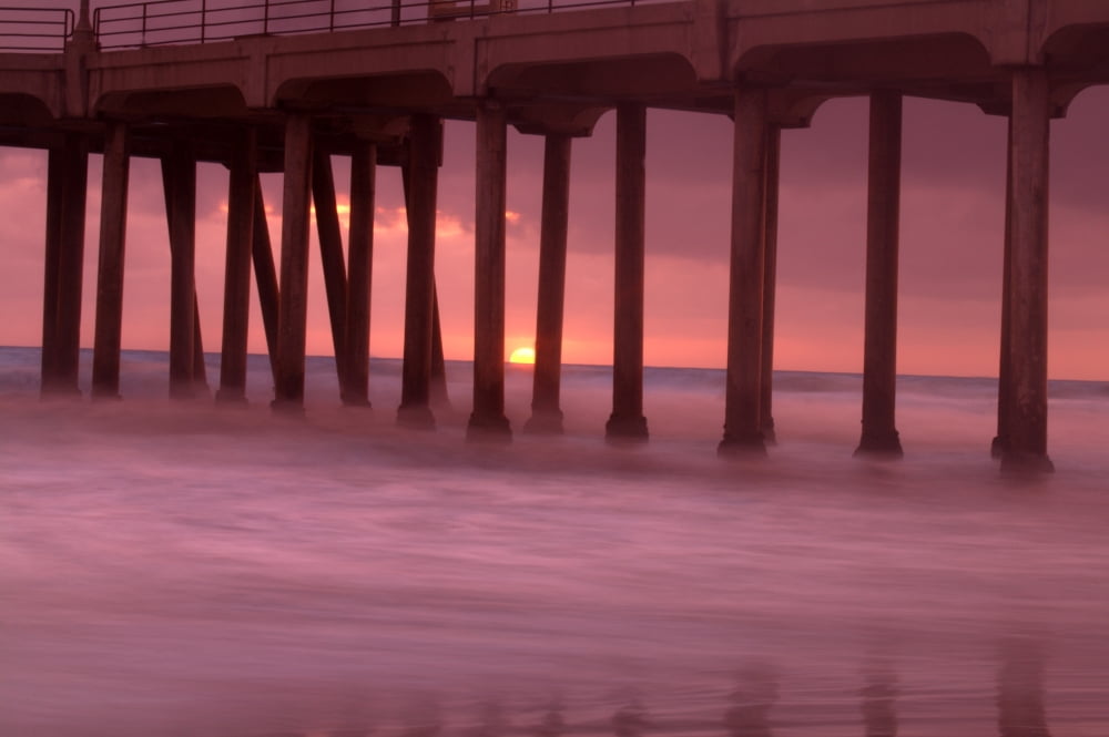 Sunset Behind Pier Canvas Art - Con Tanasiuk Design Pics (17 x 11)