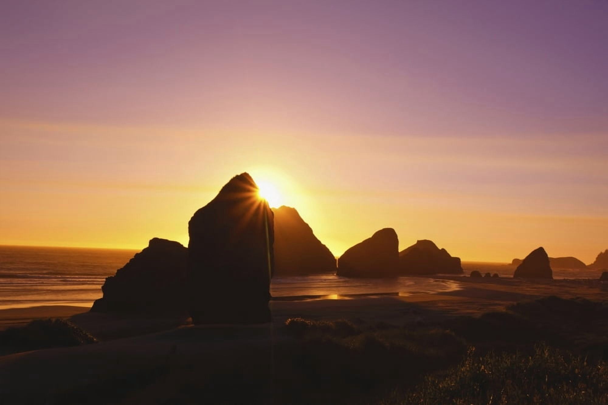 Sunset Behind Rock Formations At Cape Sebastian State Park Oregon United States of America Canvas Art - Craig Tuttle Design Pics (19 x 12)