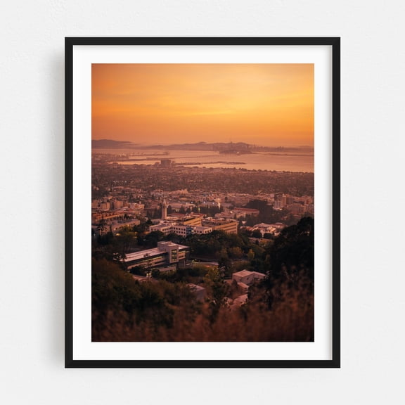 Sunset over Berkeley 02 - Berkeley California Photography Cityscape Sunset Skyline Bridge Scenic Architecture Black Framed Wall Art Print 6 x 8 inches