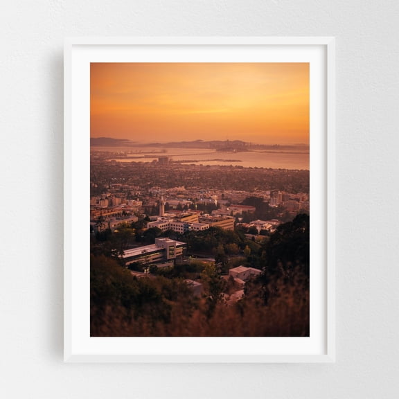 Sunset over Berkeley 02 - Berkeley California Photography Cityscape Sunset Skyline Bridge Scenic Architecture White Framed Wall Art Print 6 x 8 inches