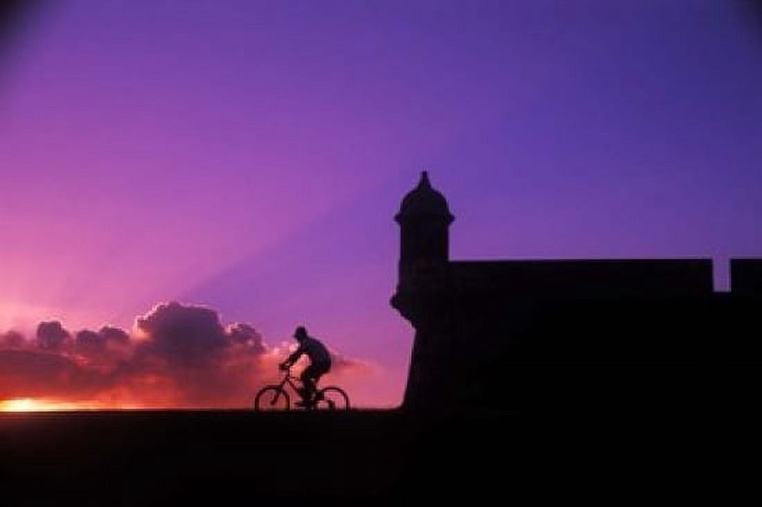 Sunset Bike Ride at El Morro Fort Old San Juan Puerto Rico Canvas Art - Bill Bachmann DanitaDelimont (36 x 24)