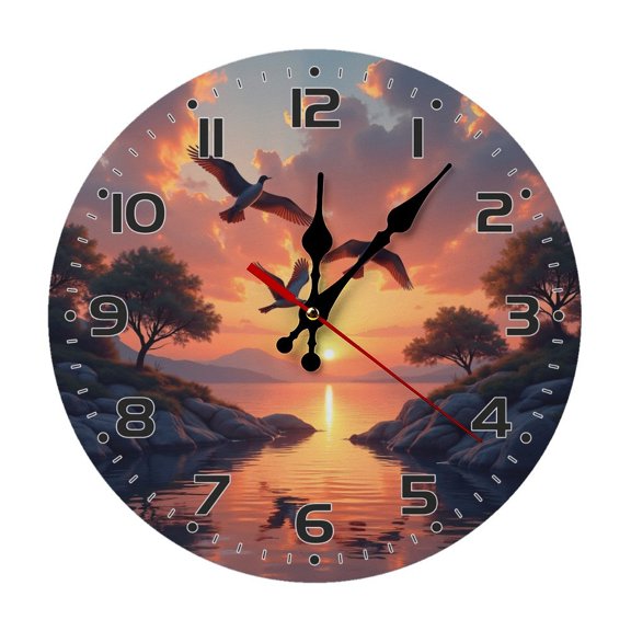 Sunset Birds Flying Wall Clock 10 Inch Silent Non Ticking Round Wooden Clock Decoration for Living Room Kitchen Bedroom Bathroom Office Classroom