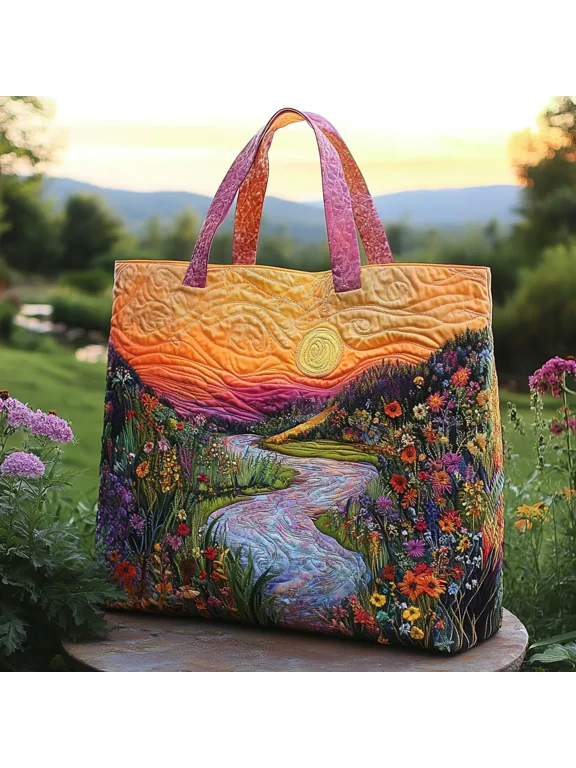 Sunset Bloom Quilted Tote Bag