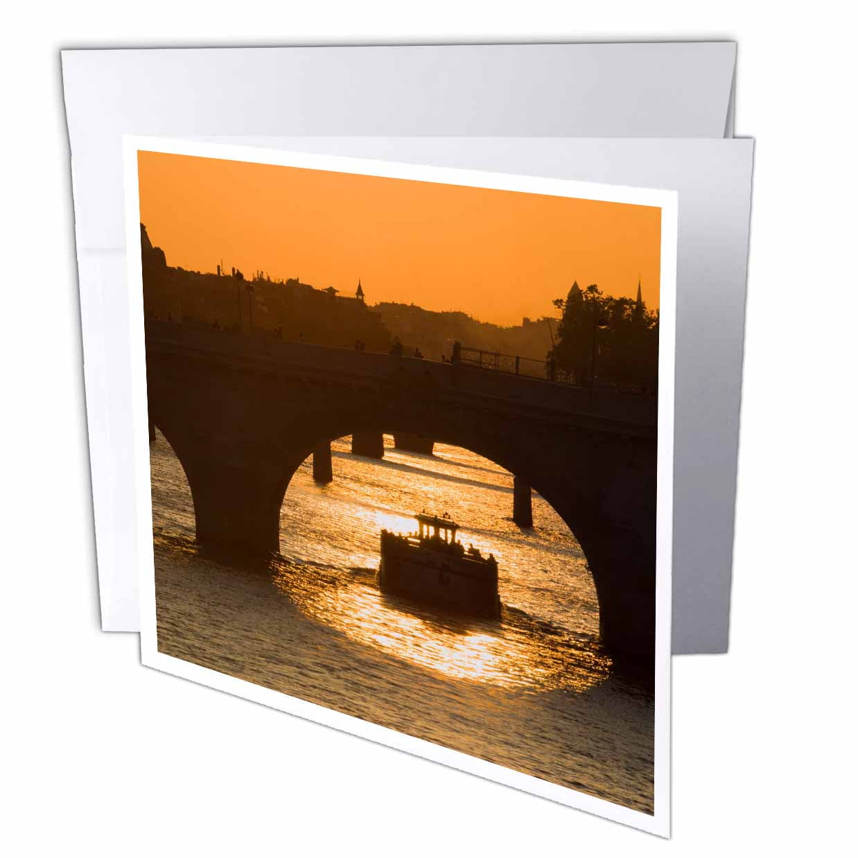 3dRose, Sunset, Boat, Pont Neuf, Seine, Paris, France - EU09 DBN0767 - David Barnes, 12 Greeting Cards with envelopes
