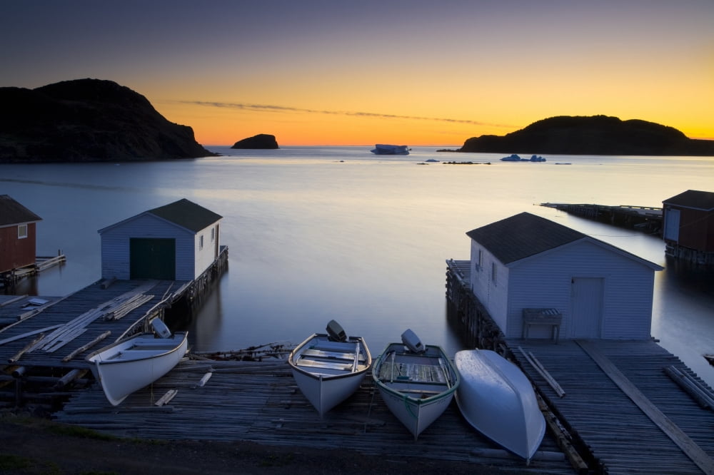 Sunset Boats And Sheds Back Harbour Twillingate Newfoundland & Labrador Canvas Art - John Sylvester Design Pics (17 x 11)