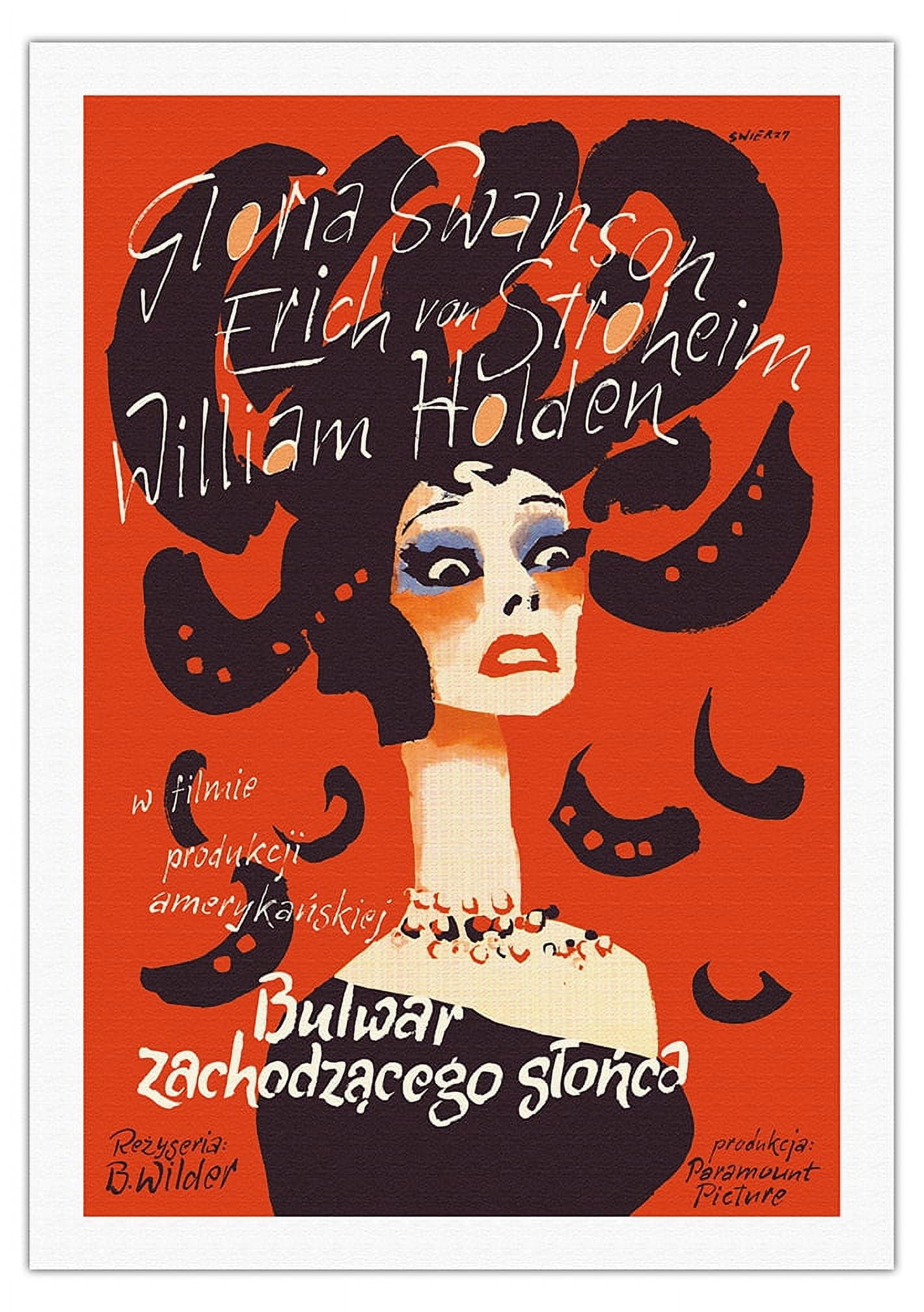 Sunset Boulevard (Bulwar Zachodzacego Stońca) - Starring Gloria Swanson \u0026  William Holden - Vintage Polish Movie Poster by Waldemar Świerzy c.1950 -  Fine Art Rolled Canvas Print 27in x 40in - Walmart.com, image size:1420x2016