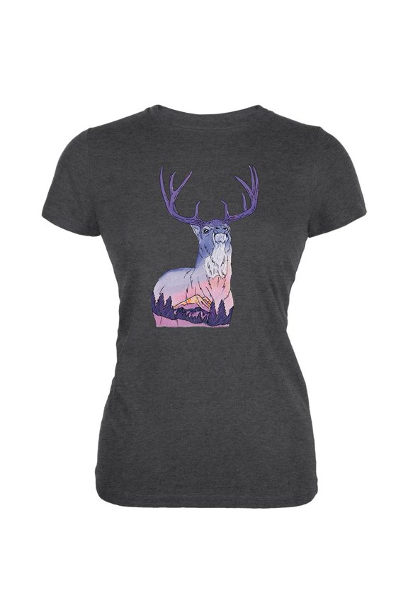 Sunset Buck Dark Heather Juniors Soft T-Shirt - Large