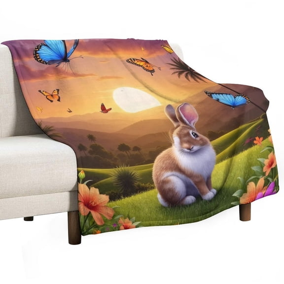 Sunset Bunny Garden Blankets Bedroom Living Room Sofa Throw Blankets for Beds