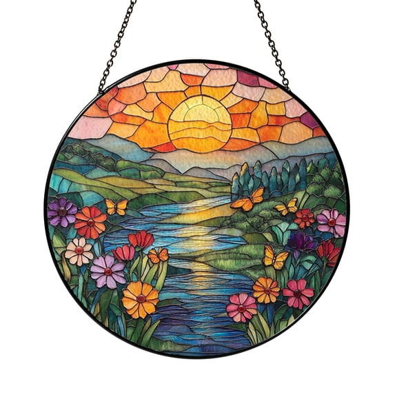 Sunset Butterfly Window Hanging – Stained Glass Decorative Art2001