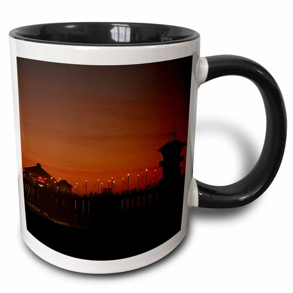 3drose, Sunset by California Pier, 15oz Two-tone Black Mug