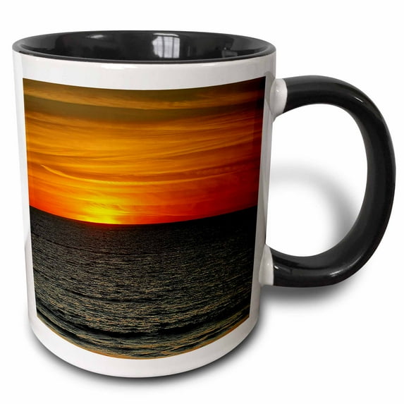 3drose, Sunset by the Ocean, 15oz Two-tone Black Mug