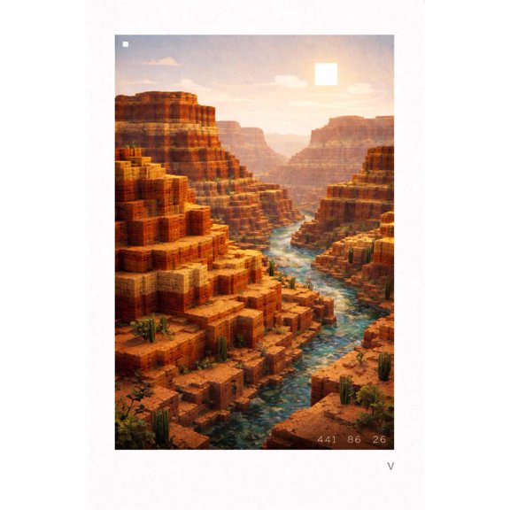 Sunset Canyon River Pixel Poster Print 12x18 UNFRAMED