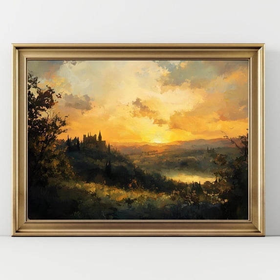 Sunset Castle Landscape Art Print