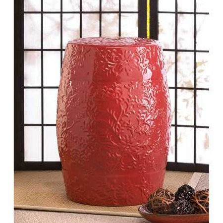 Sunset Ceramic Decorative Stool - Red Floral Design