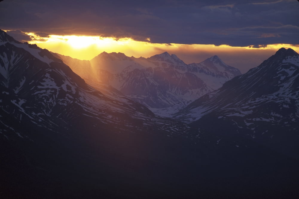 Sunset Chilkat Mtns Near Canadian Border Ak Southeast Summer Scenic Landscape Clouds Canvas Art - RE Johnson Design Pics (34 x 22)