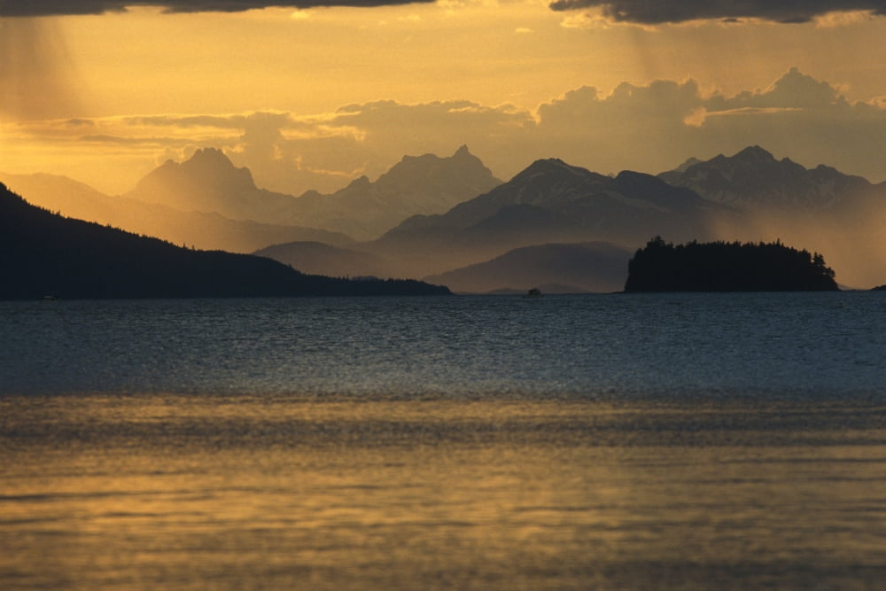 Sunset Chilkat Range & Favorite Channel Se Alaska Summer Canvas Art - Jeff Schultz Design Pics (17 x 11)