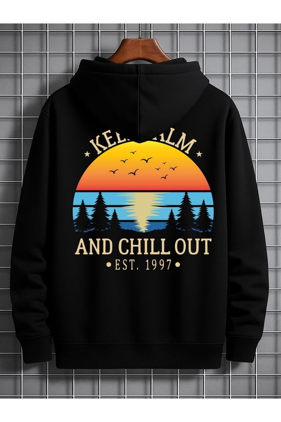 Sunset Chill Out hoodies & sweatshirt Camping for men sweater hoodie black Winter wear, vintage style, comfortable fit, patterned sweatshirt, streetwear lovers guys beer Vintage Unisex hoodie